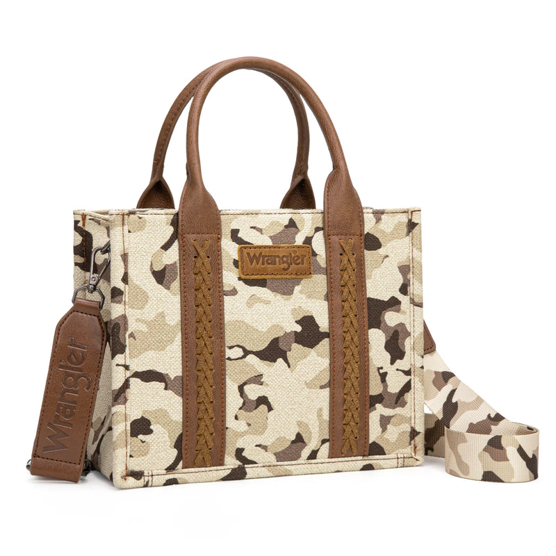 Load image into Gallery viewer, WG286-8120SBR - Wrangler Camo Print Concealed Carry Tote/Crossbody -Brown
