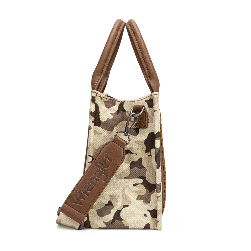 Load image into Gallery viewer, WG286-8120SBR - Wrangler Camo Print Concealed Carry Tote/Crossbody -Brown
