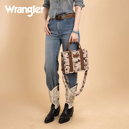WG286-8120SBR - Wrangler Camo Print Concealed Carry Tote/Crossbody -Brown