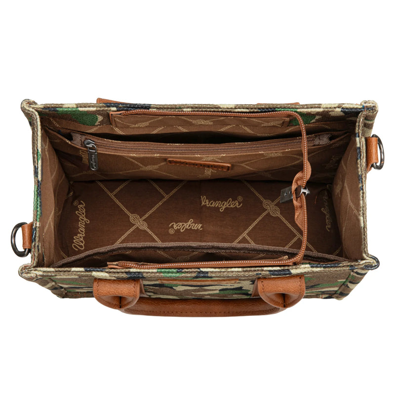 Load image into Gallery viewer, WG286-8120SGN - Wrangler Camo Print Concealed Carry Tote/Crossbody -Green
