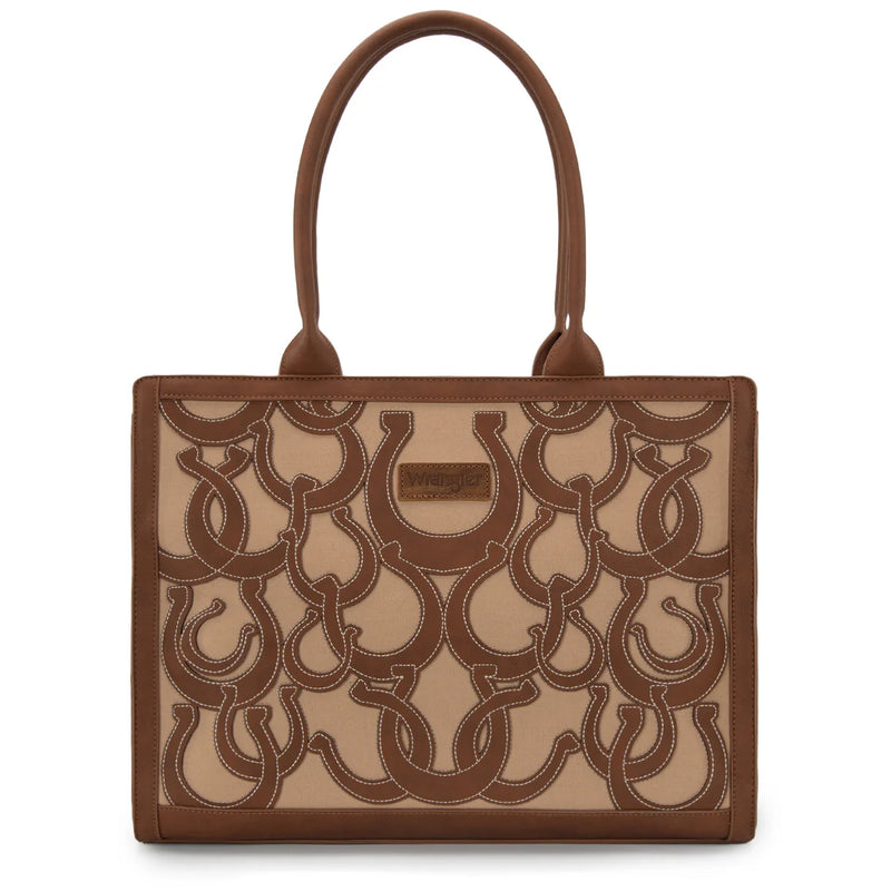 Load image into Gallery viewer, WG292-8110BR - Wrangler Horseshoe Cutout Carry-All Large Tote Bag - Brown
