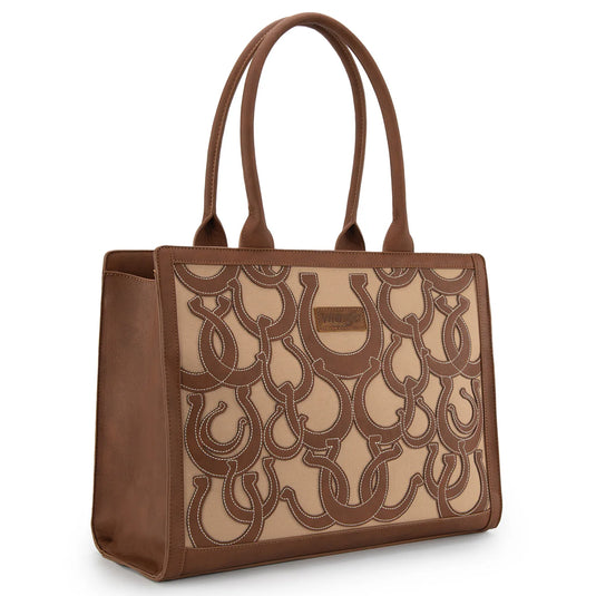 WG292-8110BR - Wrangler Horseshoe Cutout Carry-All Large Tote Bag - Brown