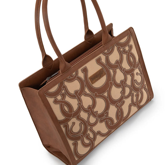 WG292-8110BR - Wrangler Horseshoe Cutout Carry-All Large Tote Bag - Brown