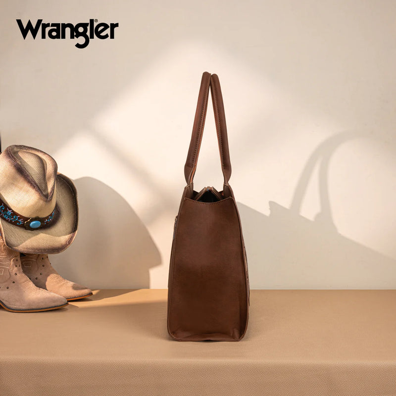 Load image into Gallery viewer, WG292-8110BR - Wrangler Horseshoe Cutout Carry-All Large Tote Bag - Brown
