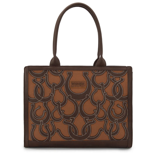 WG292-8110CF - Wrangler Horseshoe Cutout Carry-All Large Tote Bag - Coffee