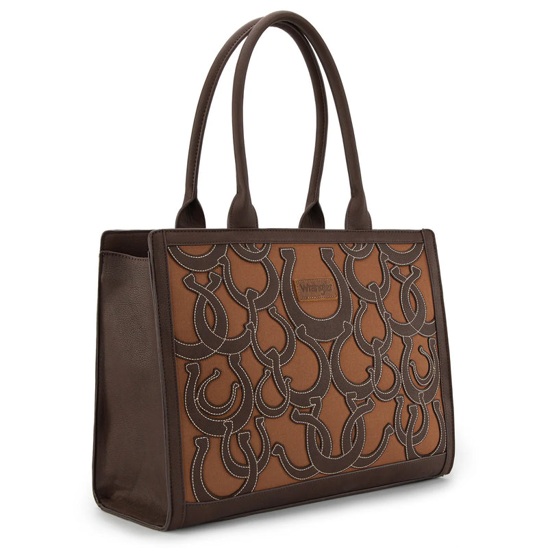 Load image into Gallery viewer, WG292-8110CF - Wrangler Horseshoe Cutout Carry-All Large Tote Bag - Coffee
