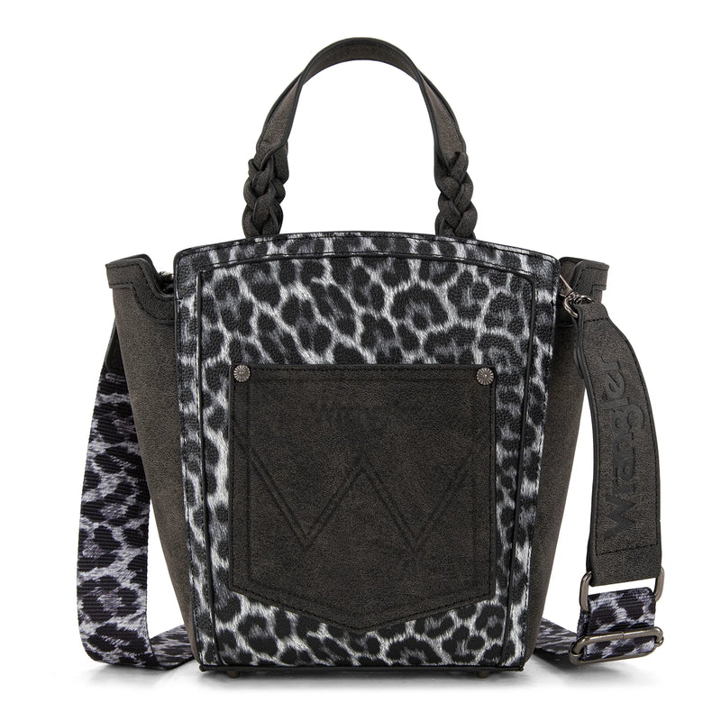 Load image into Gallery viewer, WG296-8014BK - Wrangler Leopard Print Braided Handle Tote/Crossbody - Black
