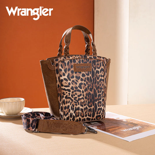 WG296-8014BR - Wrangler Leopard Print Tote/Crossbody - Brown