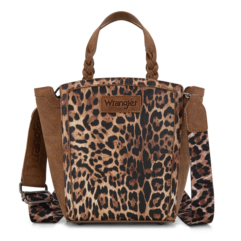 Load image into Gallery viewer, WG296-8014BR - Wrangler Leopard Print Tote/Crossbody - Brown
