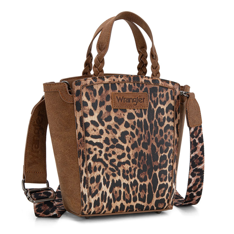 Load image into Gallery viewer, WG296-8014BR - Wrangler Leopard Print Tote/Crossbody - Brown
