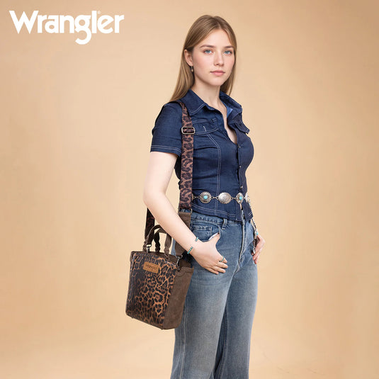 WG296-8014CF - Wrangler Leopard Print Tote/Crossbody - Coffee