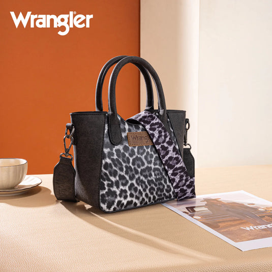 WG296-8015BK - Wrangler Leopard Print Small Tote/Crossbody -Black