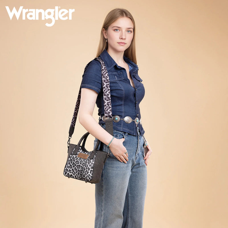 Load image into Gallery viewer, WG296-8015BK - Wrangler Leopard Print Small Tote/Crossbody -Black

