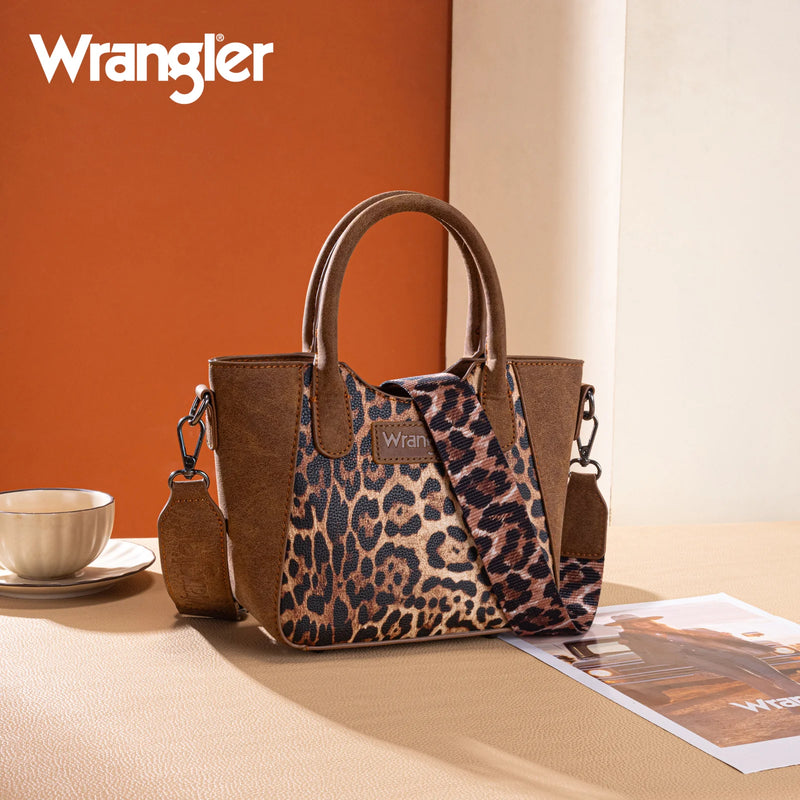 Load image into Gallery viewer, WG296-8015BR - Wrangler Leopard Print Small Tote/Crossbody -Brown
