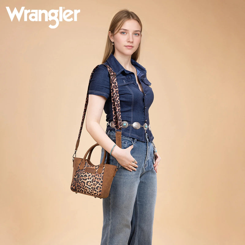Load image into Gallery viewer, WG296-8015BR - Wrangler Leopard Print Small Tote/Crossbody -Brown
