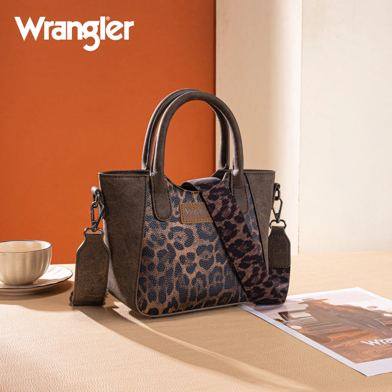Load image into Gallery viewer, WG296-8015CF - Wrangler Leopard Print Small Tote/Crossbody -Coffee
