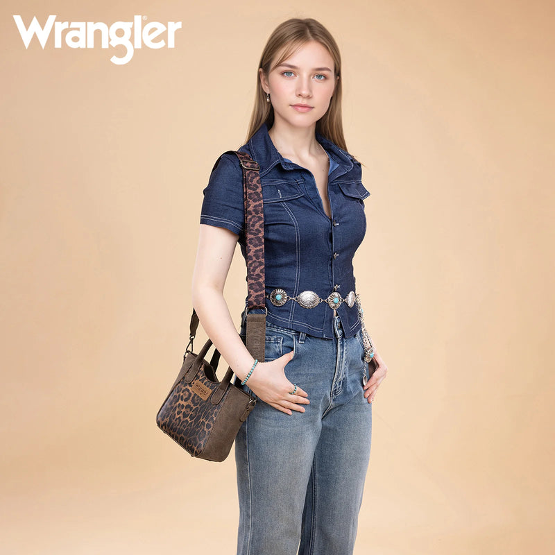 Load image into Gallery viewer, WG296-8015CF - Wrangler Leopard Print Small Tote/Crossbody -Coffee
