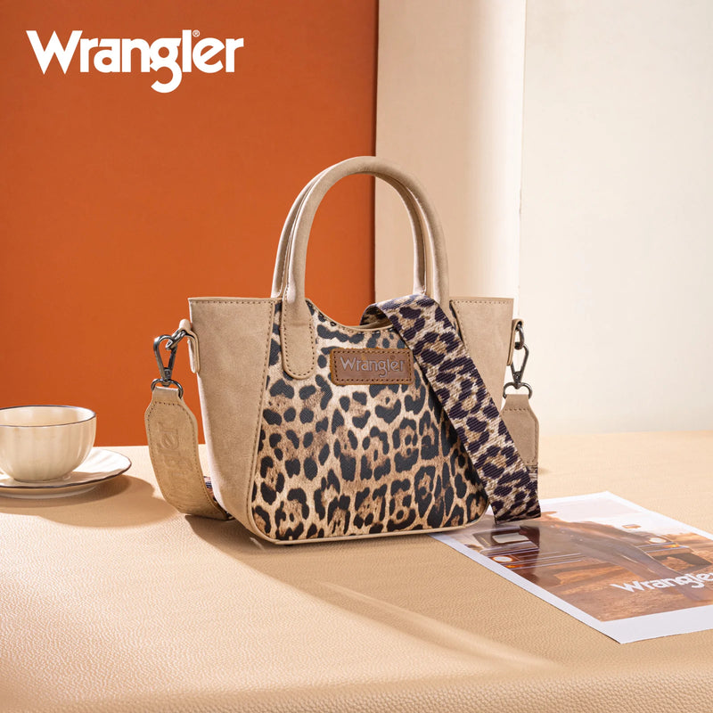 Load image into Gallery viewer, WG296-8015TN - Wrangler Leopard Print Small Tote/Crossbody -Tan
