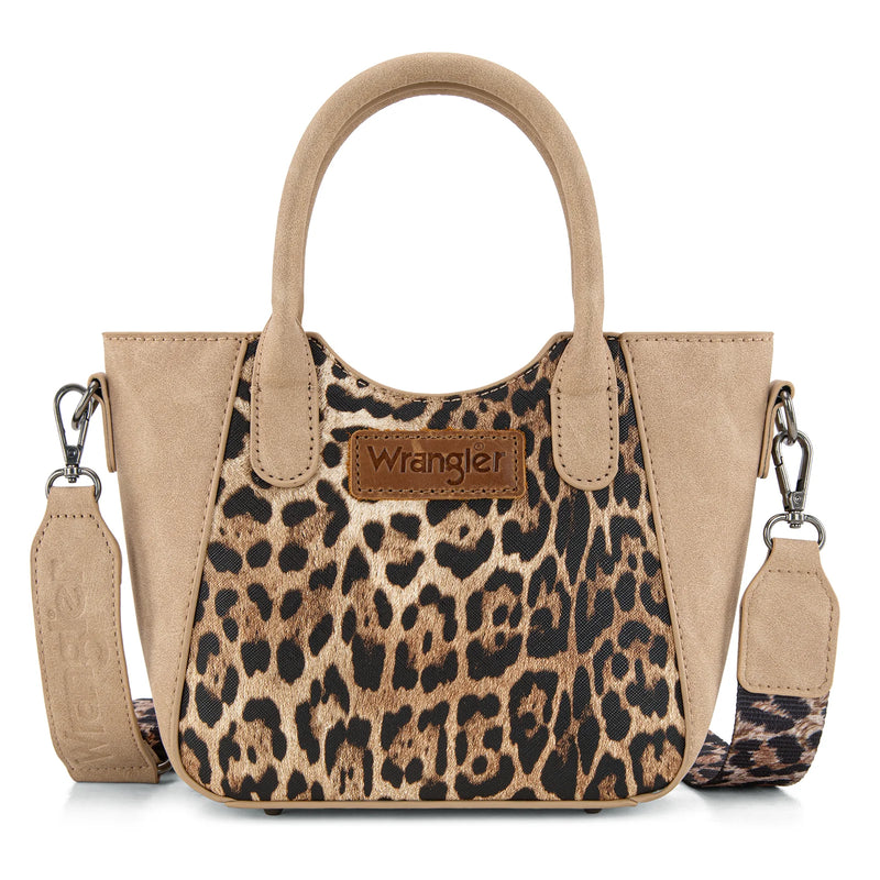 Load image into Gallery viewer, WG296-8015TN - Wrangler Leopard Print Small Tote/Crossbody -Tan
