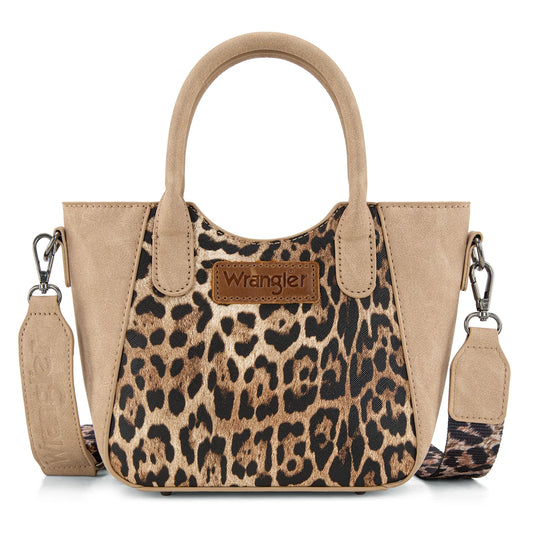 WG296-8015TN - Wrangler Leopard Print Small Tote/Crossbody -Tan