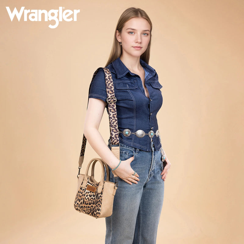 Load image into Gallery viewer, WG296-8015TN - Wrangler Leopard Print Small Tote/Crossbody -Tan
