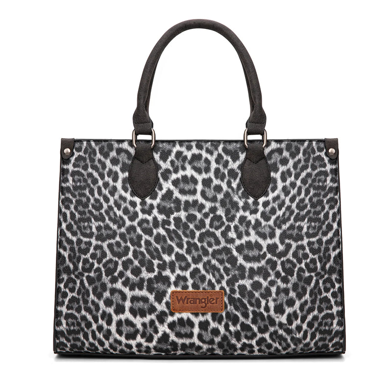 Load image into Gallery viewer, WG296-8625BK - Wrangler Leopard Print Wide Tote Bag/Crossbody- Black
