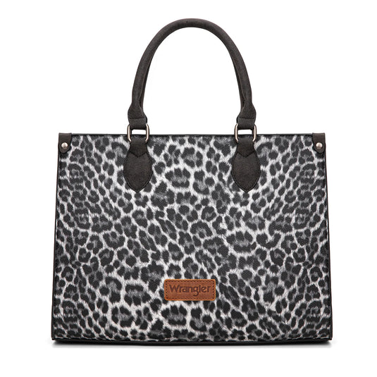 WG296-8625BK - Wrangler Leopard Print Wide Tote Bag/Crossbody- Black