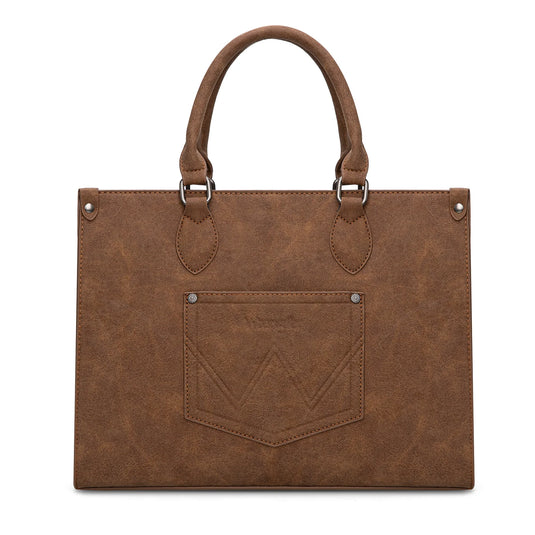 WG296-8625BR - Wrangler Leopard Print Wide Tote Bag/Crossbody- Brown