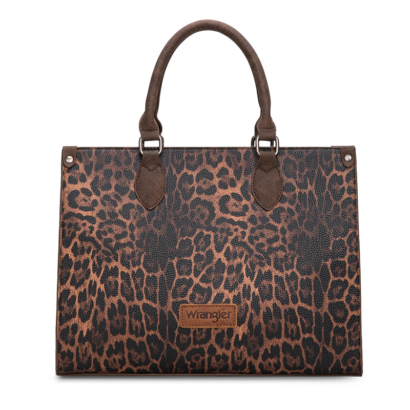 Load image into Gallery viewer, WG296-8625CF - Wrangler Leopard Print Wide Tote Bag/Crossbody- Coffee
