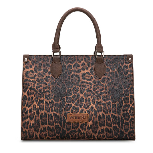 WG296-8625CF - Wrangler Leopard Print Wide Tote Bag/Crossbody- Coffee