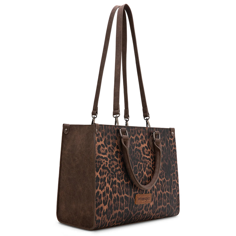 Load image into Gallery viewer, WG296-8625CF - Wrangler Leopard Print Wide Tote Bag/Crossbody- Coffee
