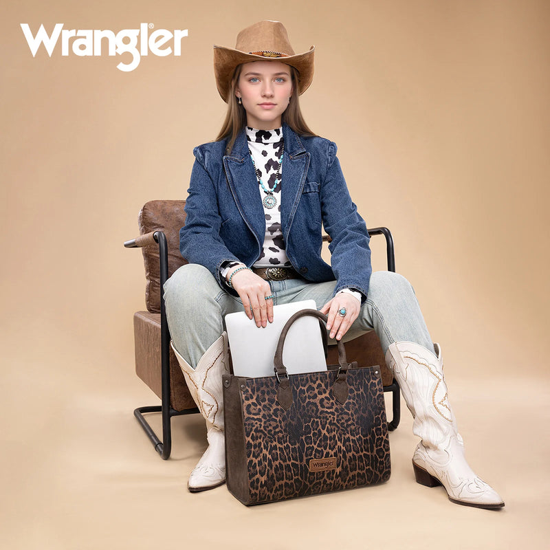 Load image into Gallery viewer, WG296-8625CF - Wrangler Leopard Print Wide Tote Bag/Crossbody- Coffee
