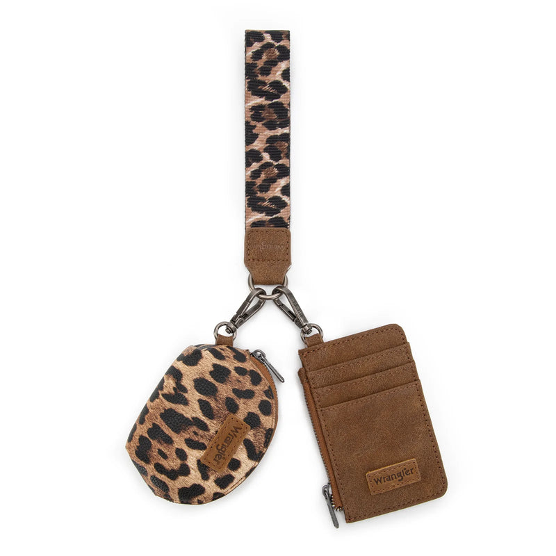 Load image into Gallery viewer, WG296-W0051BR - Wrangler Leopard Print Dual Pouch Wristlet
