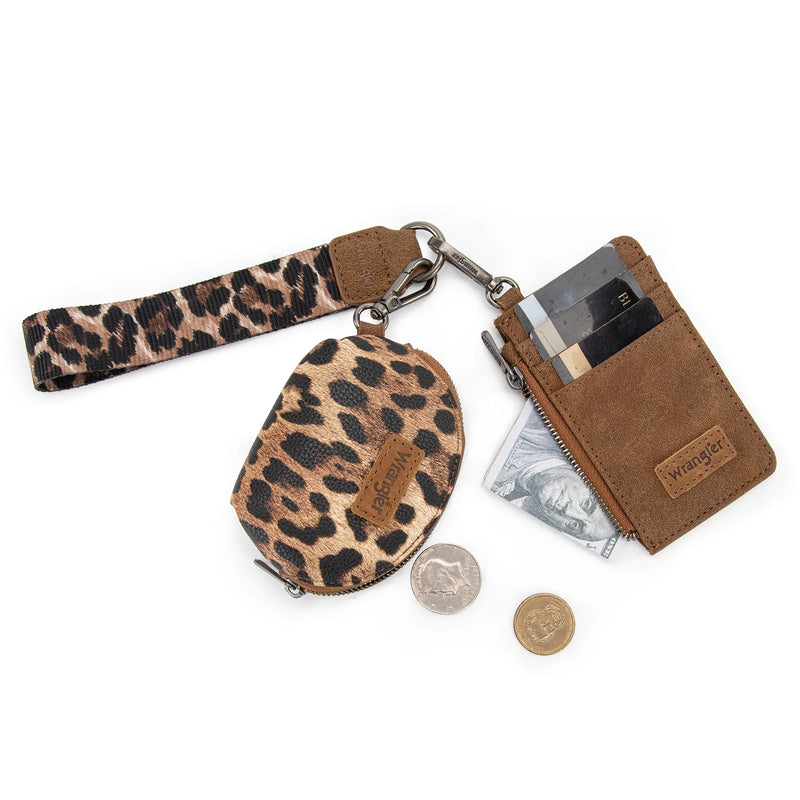 Load image into Gallery viewer, WG296-W0051BR - Wrangler Leopard Print Dual Pouch Wristlet
