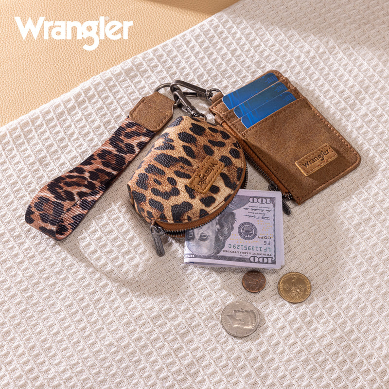 Load image into Gallery viewer, WG296-W0051BR - Wrangler Leopard Print Dual Pouch Wristlet
