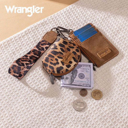 WG296-W0051BR - Wrangler Leopard Print Dual Pouch Wristlet