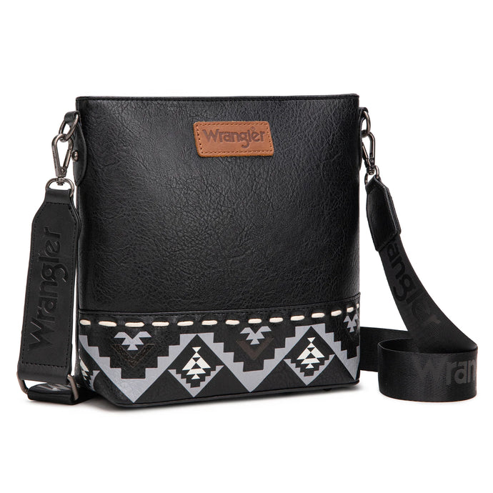 WG297G-8360BK - Wrangler Aztec Print Crossbody Bag - Black