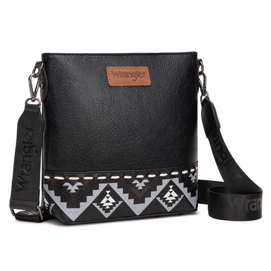 WG297G-8360BK - Wrangler Aztec Print Crossbody Bag - Black