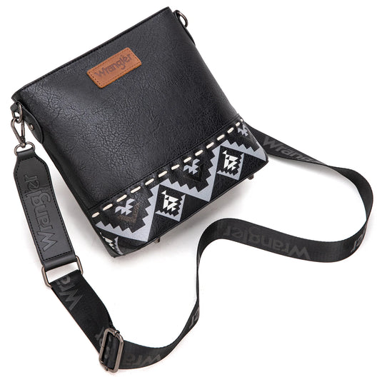 WG297G-8360BK - Wrangler Aztec Print Crossbody Bag - Black