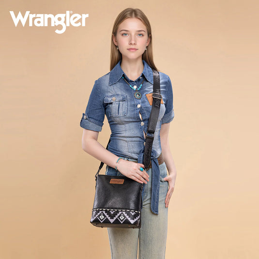 WG297G-8360BK - Wrangler Aztec Print Crossbody Bag - Black