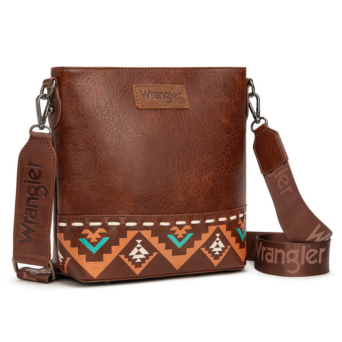 WG297G-8360BR - Wrangler Aztec Print Crossbody Bag - Brown