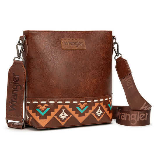 WG297G-8360BR - Wrangler Aztec Print Crossbody Bag - Brown