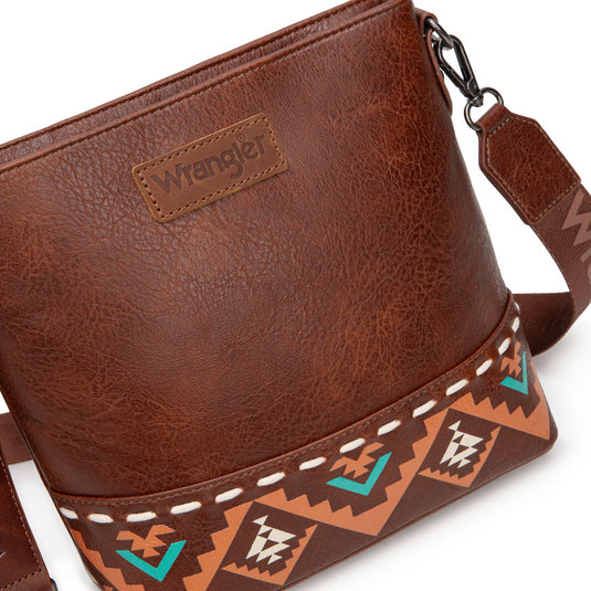 WG297G-8360BR - Wrangler Aztec Print Crossbody Bag - Brown