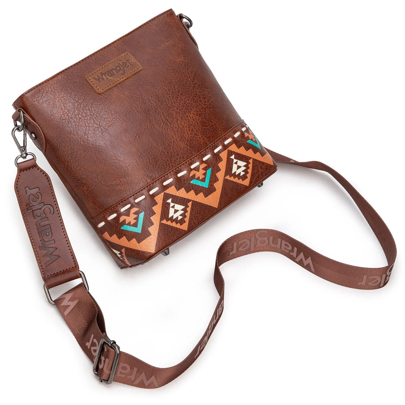 Load image into Gallery viewer, WG297G-8360BR - Wrangler Aztec Print Crossbody Bag - Brown
