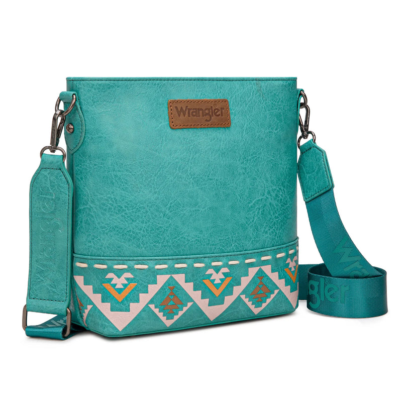 Load image into Gallery viewer, WG297G-8360TQ - Wrangler Aztec Print Crossbody Bag - Turquoise
