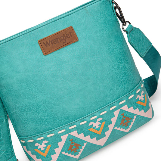 WG297G-8360TQ - Wrangler Aztec Print Crossbody Bag - Turquoise