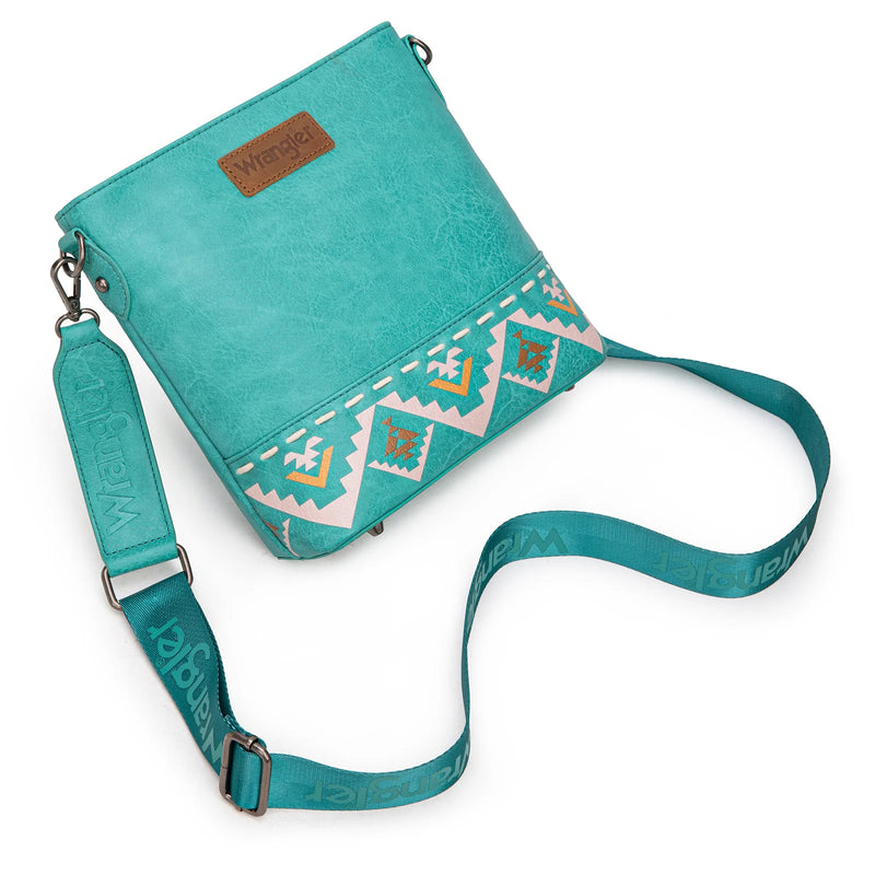 Load image into Gallery viewer, WG297G-8360TQ - Wrangler Aztec Print Crossbody Bag - Turquoise
