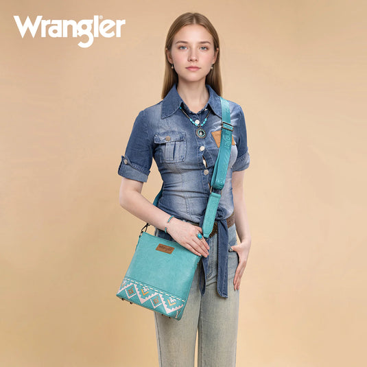 WG297G-8360TQ - Wrangler Aztec Print Crossbody Bag - Turquoise