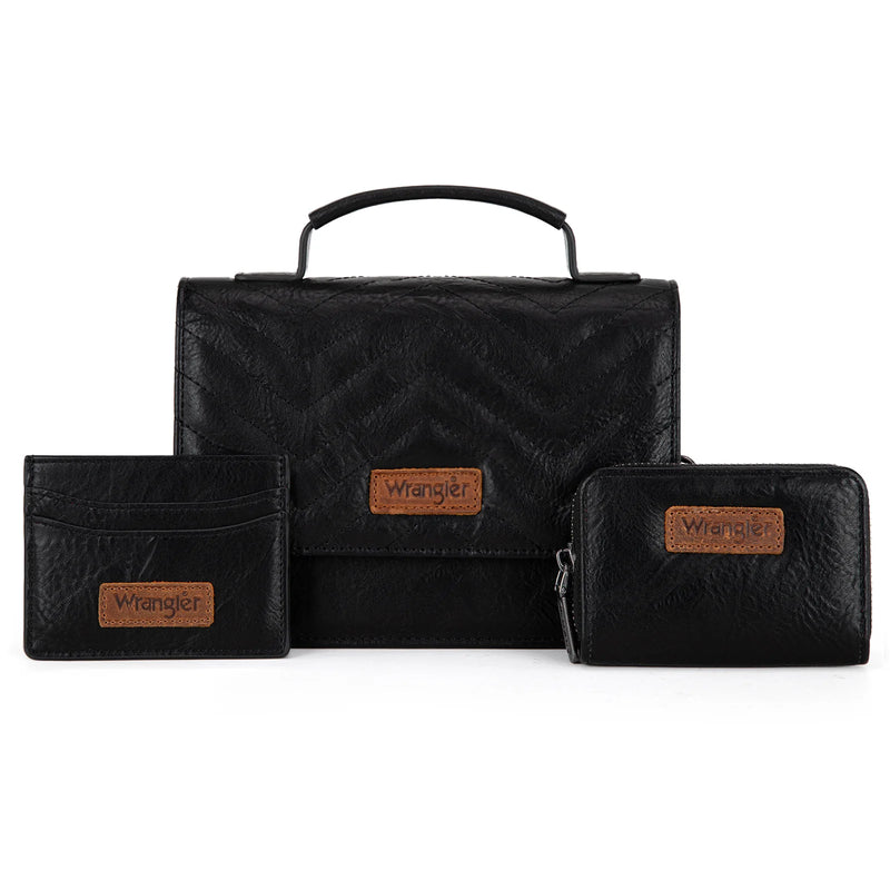 Load image into Gallery viewer, WG3-0056BK -  Wrangler 3PCs Set Mini Top Handle Crossbody/Wallet/Card Case Set - Black
