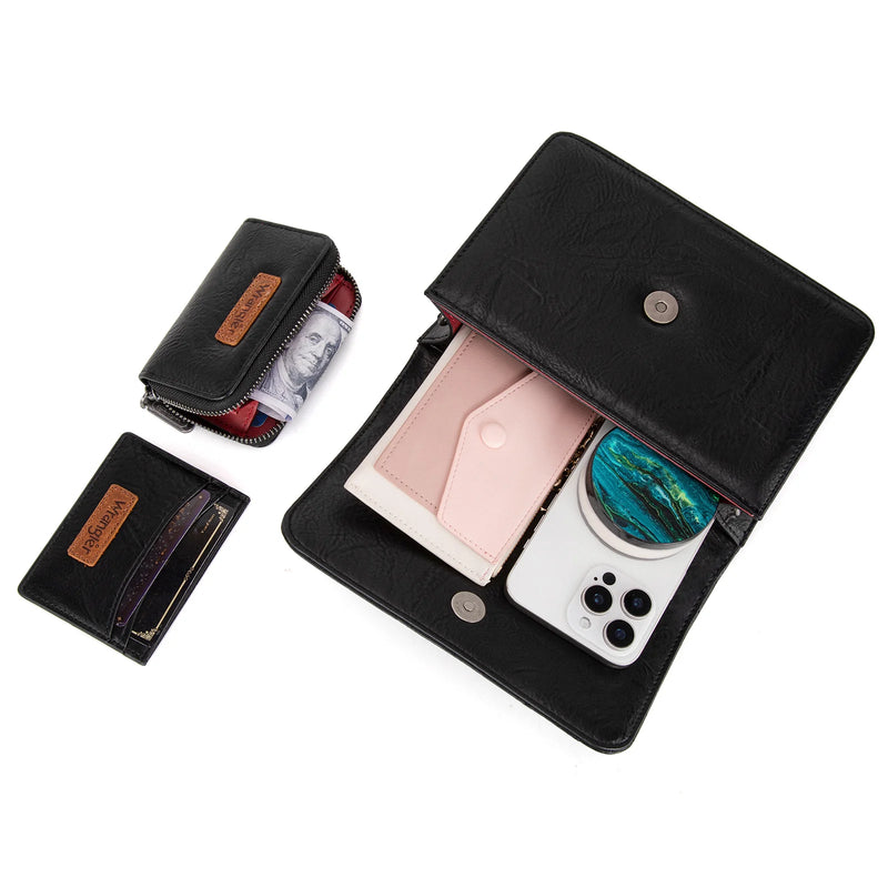 Load image into Gallery viewer, WG3-0056BK -  Wrangler 3PCs Set Mini Top Handle Crossbody/Wallet/Card Case Set - Black
